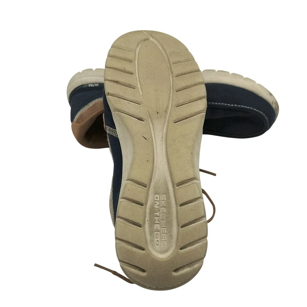 Skechers GoStep Lite Navy Tan Boat Shoes Loafers 136451 Womens 7.5